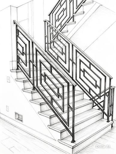 Sketch of a geometric welded steel stair railing