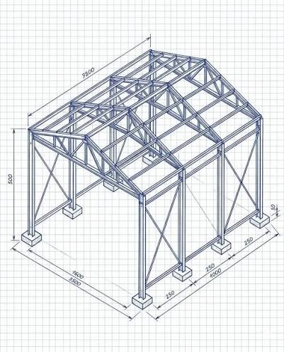 Dimensioned drawing of a welded structural steel frame